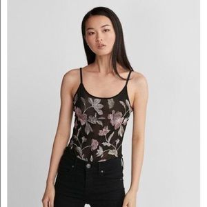 Express Elegant Embroidered Black Floral Bodysuit
